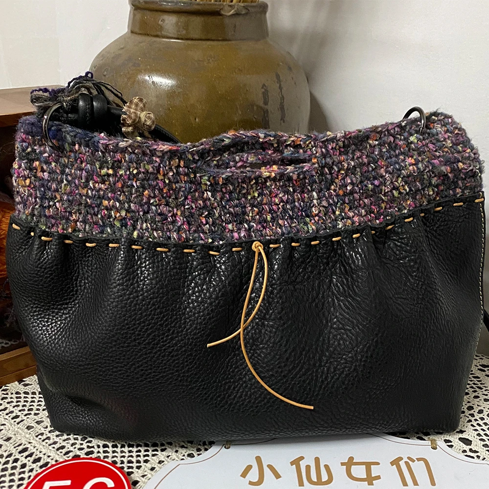 拼皮手提斜跨包 专拍链接
