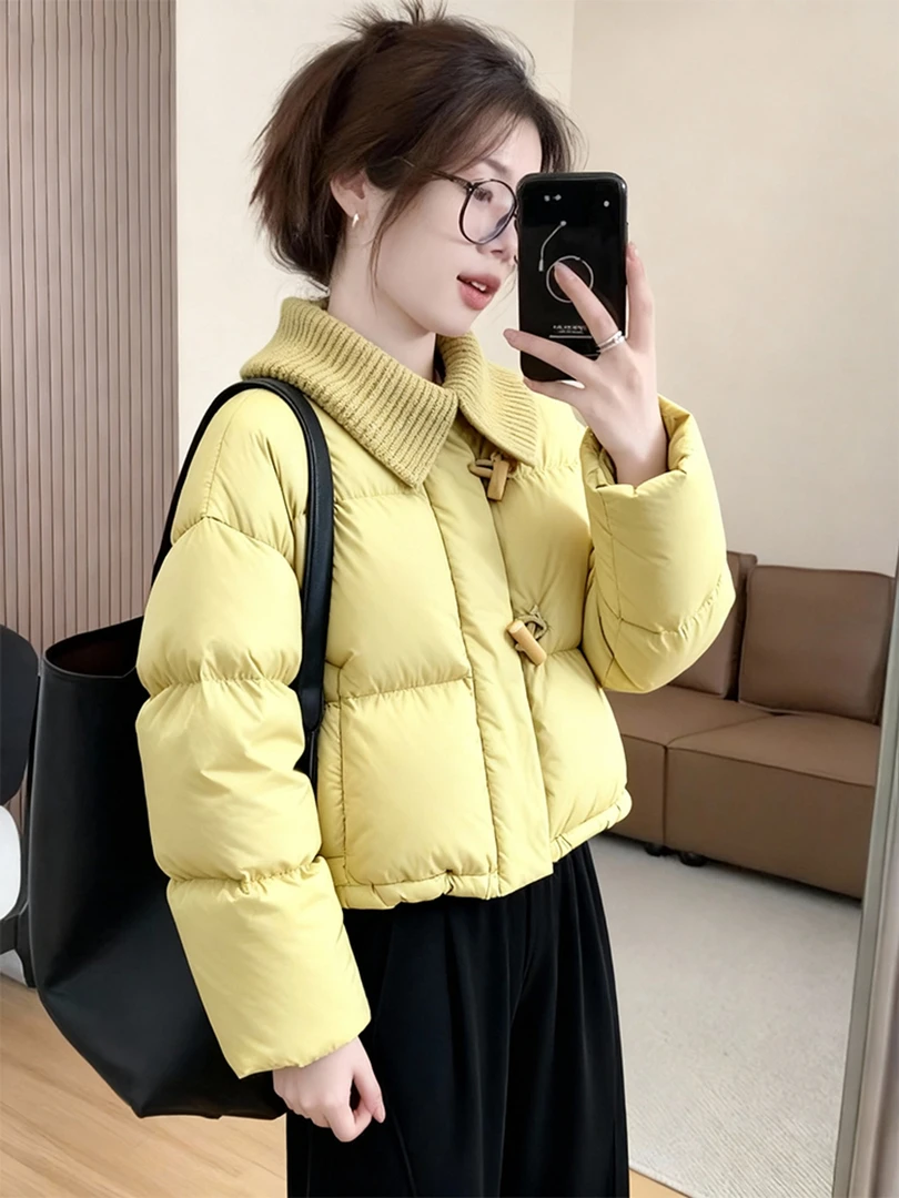 2025冬季新款高端洋气黄色宽松连帽巨好看冬季防寒保暖大码棉服女