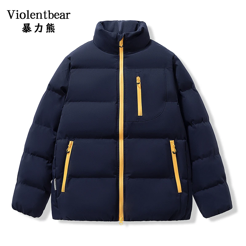 暴力熊2025新款潮牌撞色立领棉衣男女情侣款宽松百搭休闲棉服外套