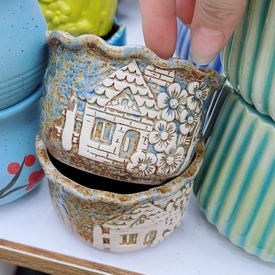 多肉绿植陶瓷花盆9.9包邮，有孔