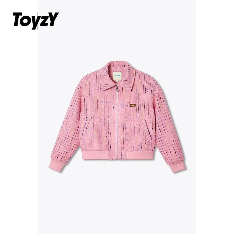 ToyzY25春新款彩点羊毛混纺粉色宽松夹克外套女ZC35110010