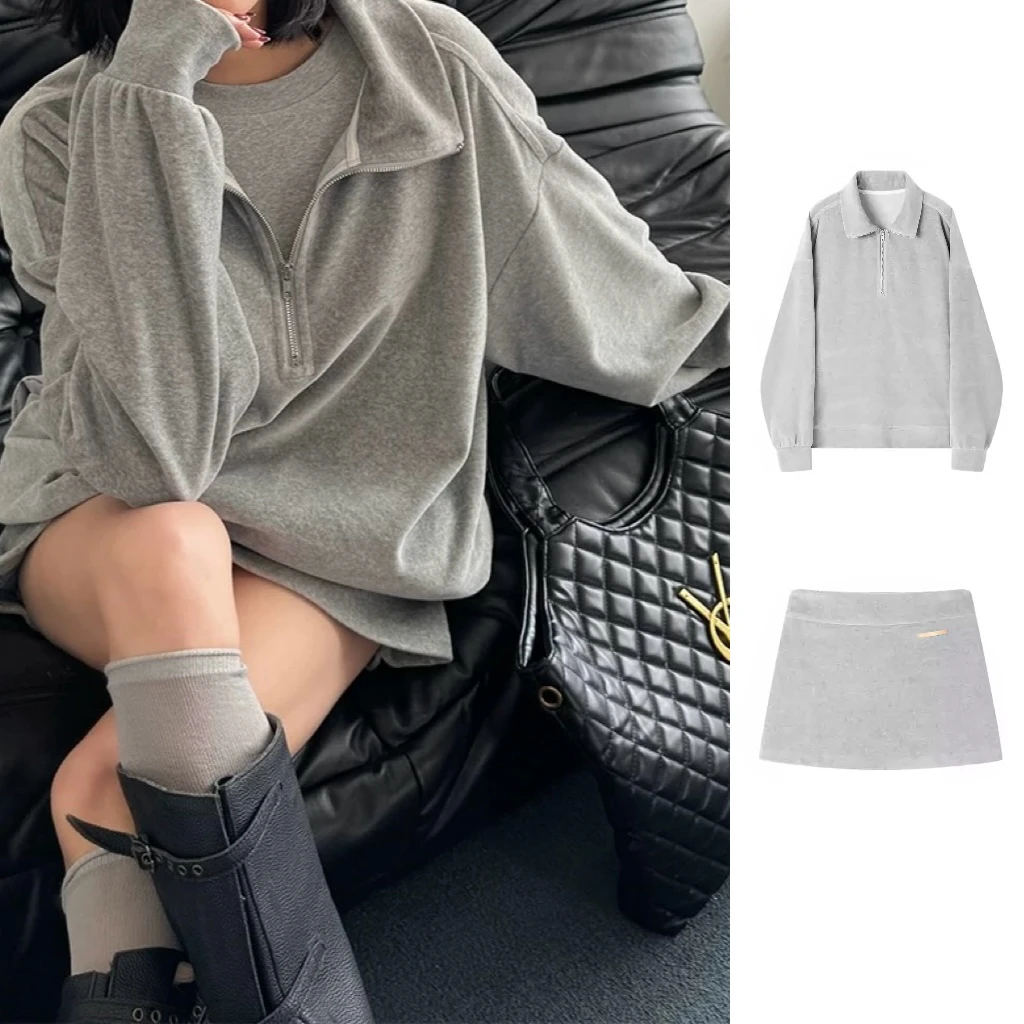 “REREK”25春夏新款软糯植绒针织Polo领卫衣/短裙——黑鸭子买手店