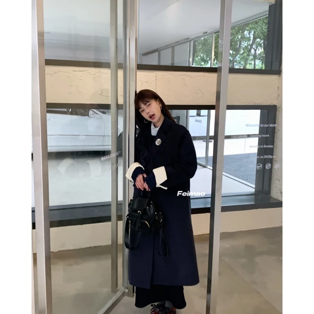 赵小小【莱茵河畔】9720 冬季法式赫本风蝴蝶结装饰中长款外套大衣