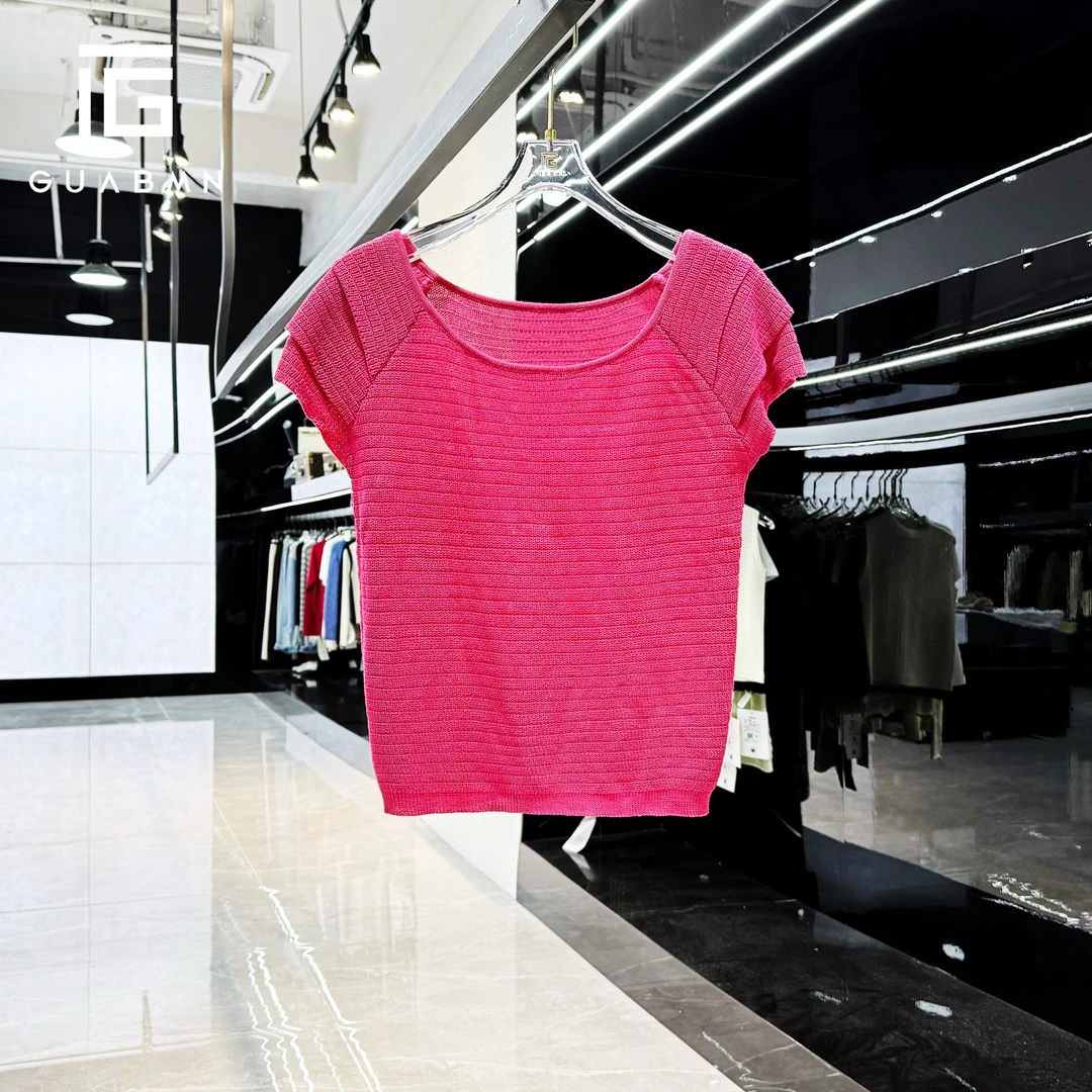 GUABMN2025夏季新款甜美飞飞袖显摆针织短袖上衣初夏穿搭5058