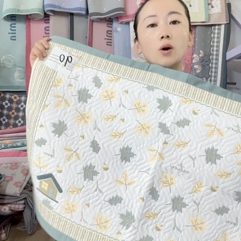 棉纱布绿色枫叶纯棉