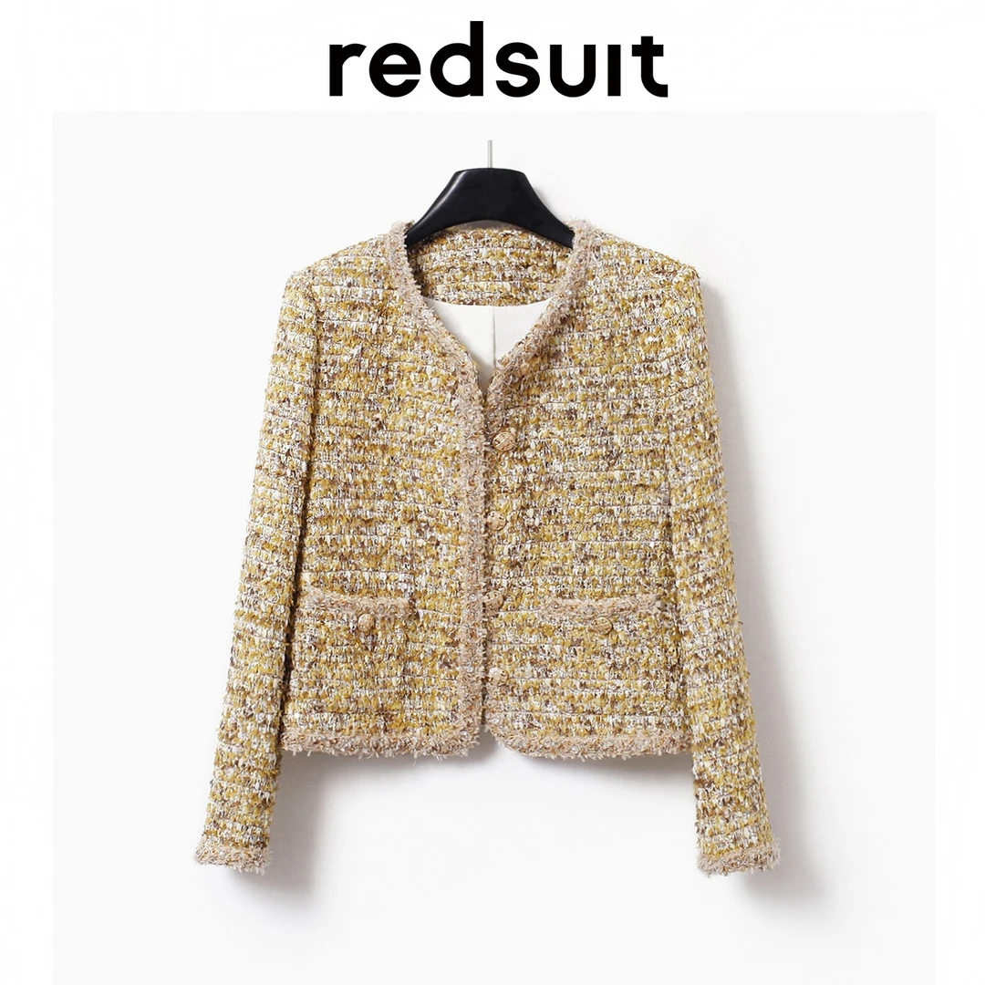 redsuit 法式轻奢重工钉珠边小香风混彩纱线粗花呢外套精致上衣