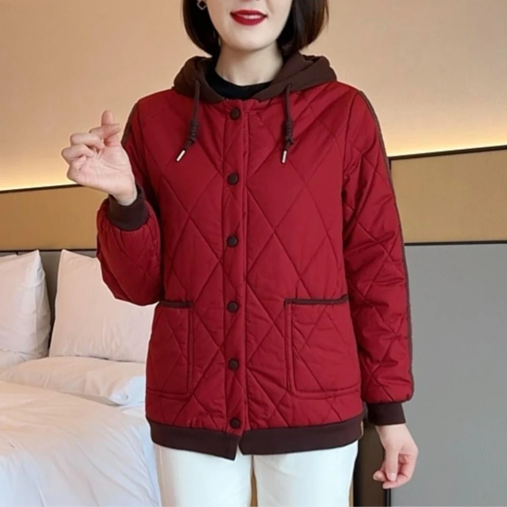 2025妈妈装常规棉袄棉衣连帽纽扣冬季中老年女装休闲加绒加厚款