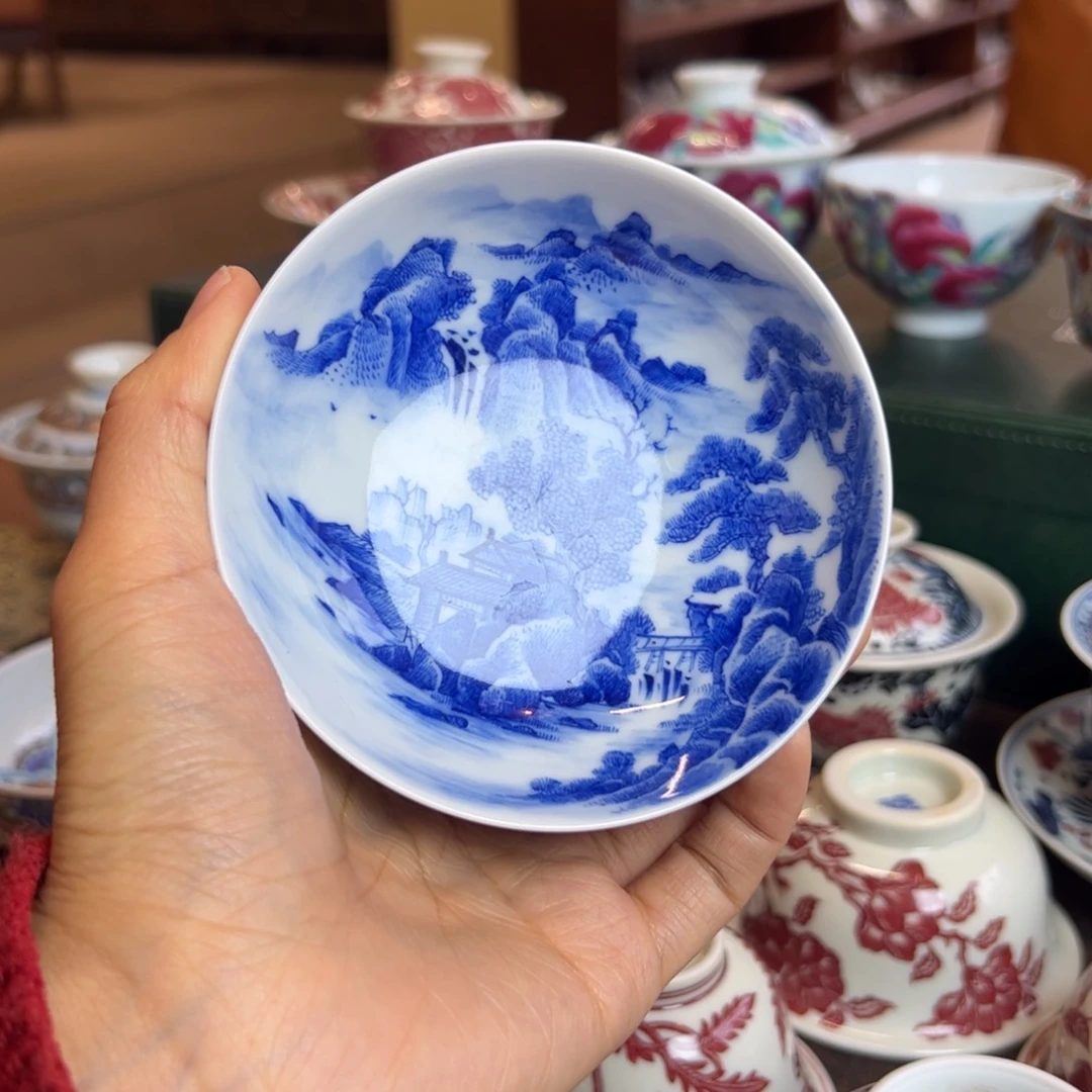 H柴窑满绘山水普洱杯