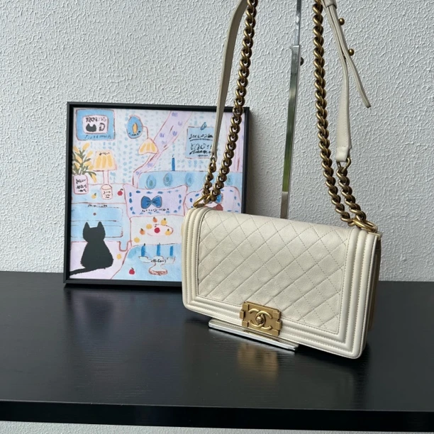 95新 Chanel/香奈儿 Leboy小号翻盖白色单肩斜挎包