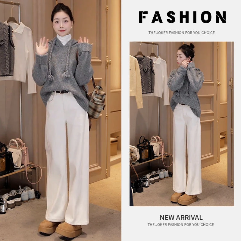 早春一整套女装2025新款韩版时尚减龄连帽针织衫简约休闲裤两件套