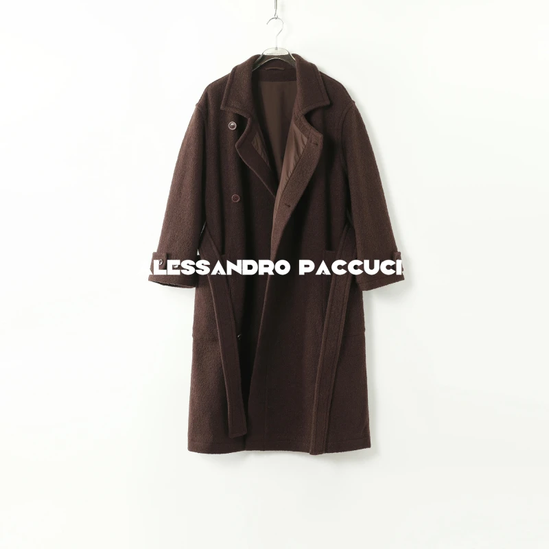 【孤品折扣不退换】洛哥44020DY【偏韵】绵羊毛翻领中长款偏襟大衣