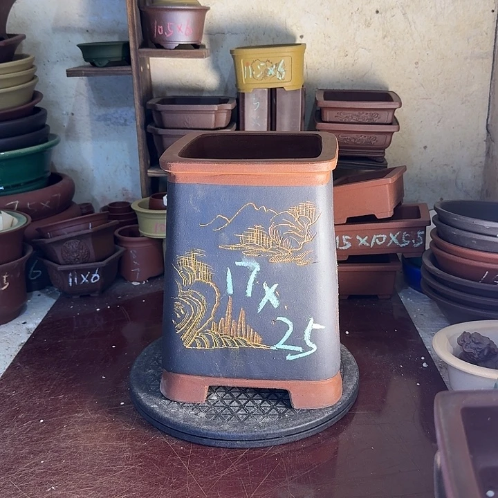 紫砂花盆，手工制作