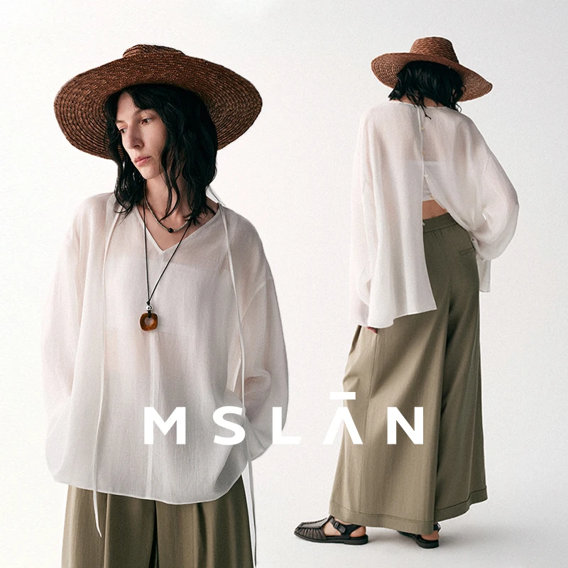 MSLAN2025年夏季新款宽松套头飘带衬衫MHBN462