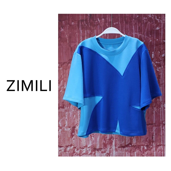 【亮哥女装】2025欧版湖蓝拼接景泰蓝休闲时尚长袖8520