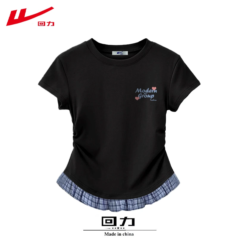 回力夏季多巴胺印花棉甜美别致修身短款辣妹夏装时尚短袖T恤女