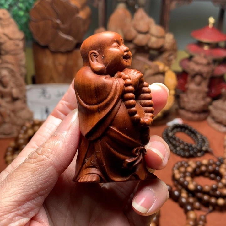 檀香木把件老山檀弥勒瑕疵