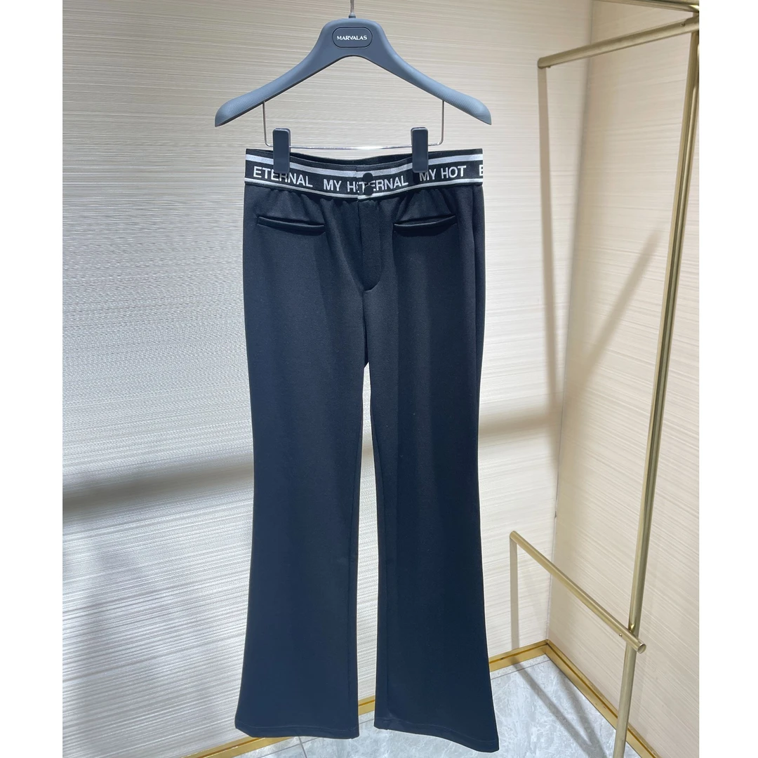 2025春季新款高腰弹力微喇长裤