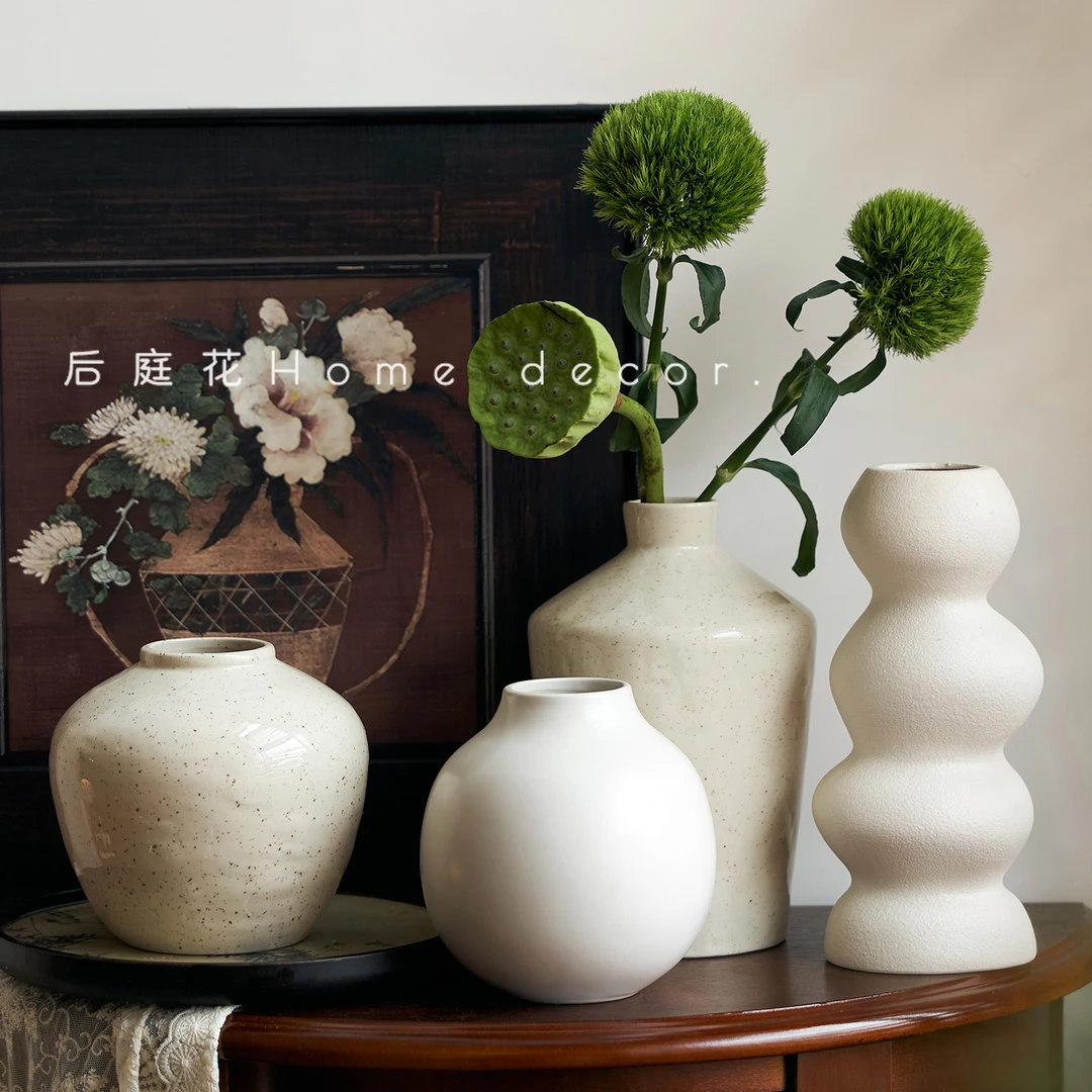 简约复古创意陶瓷花瓶白色中古风轻奢水养鲜花干花器台面居家摆件