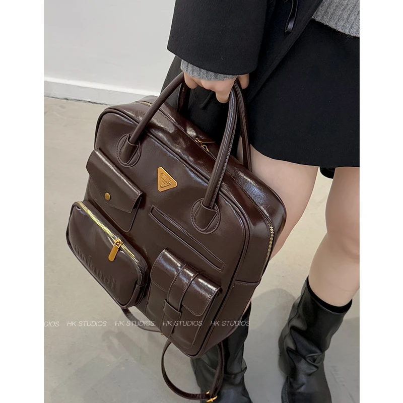 2025新款流行韩系学院风大容量包包女复古时尚百搭学生通勤双肩包