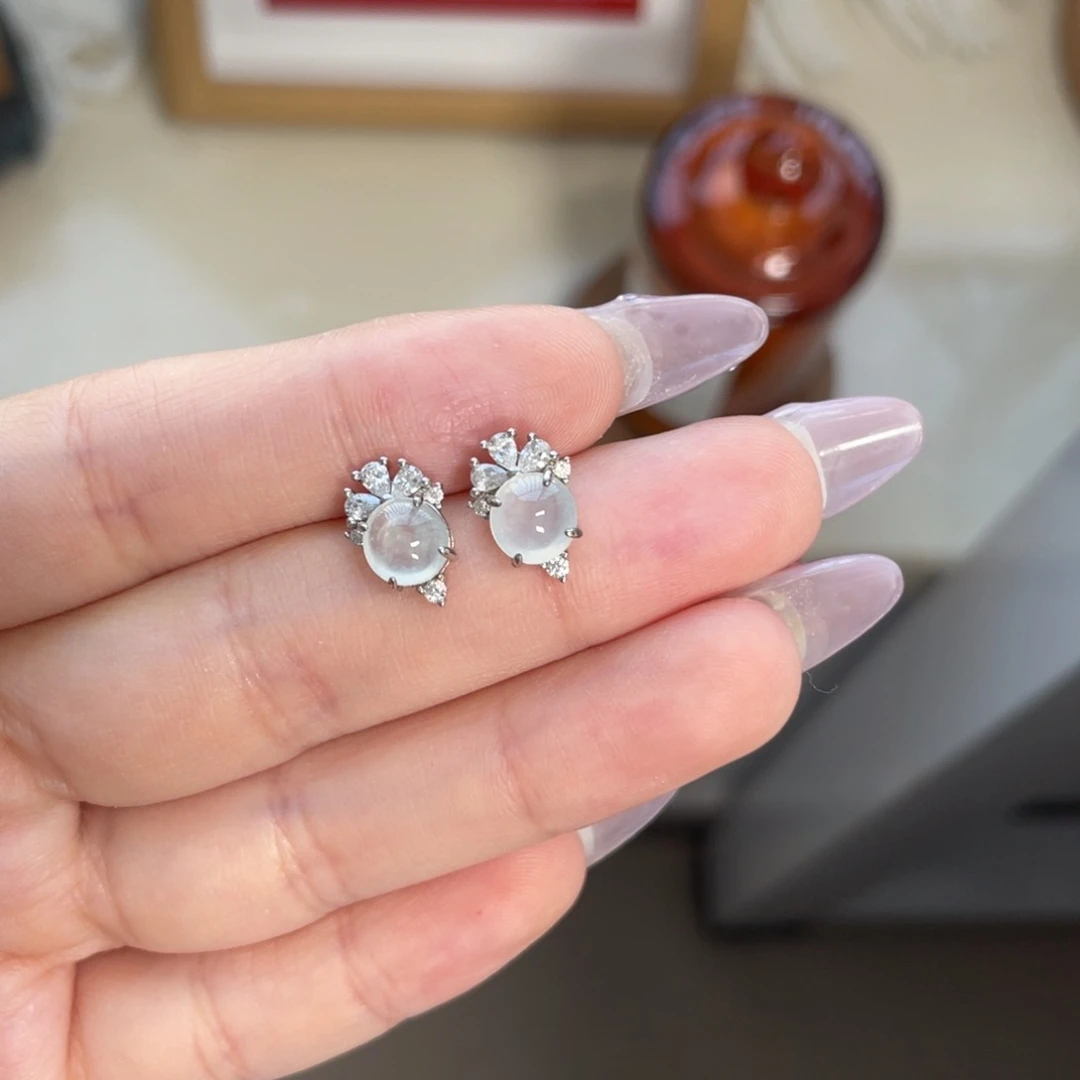 翡翠耳饰银S925镶嵌3589