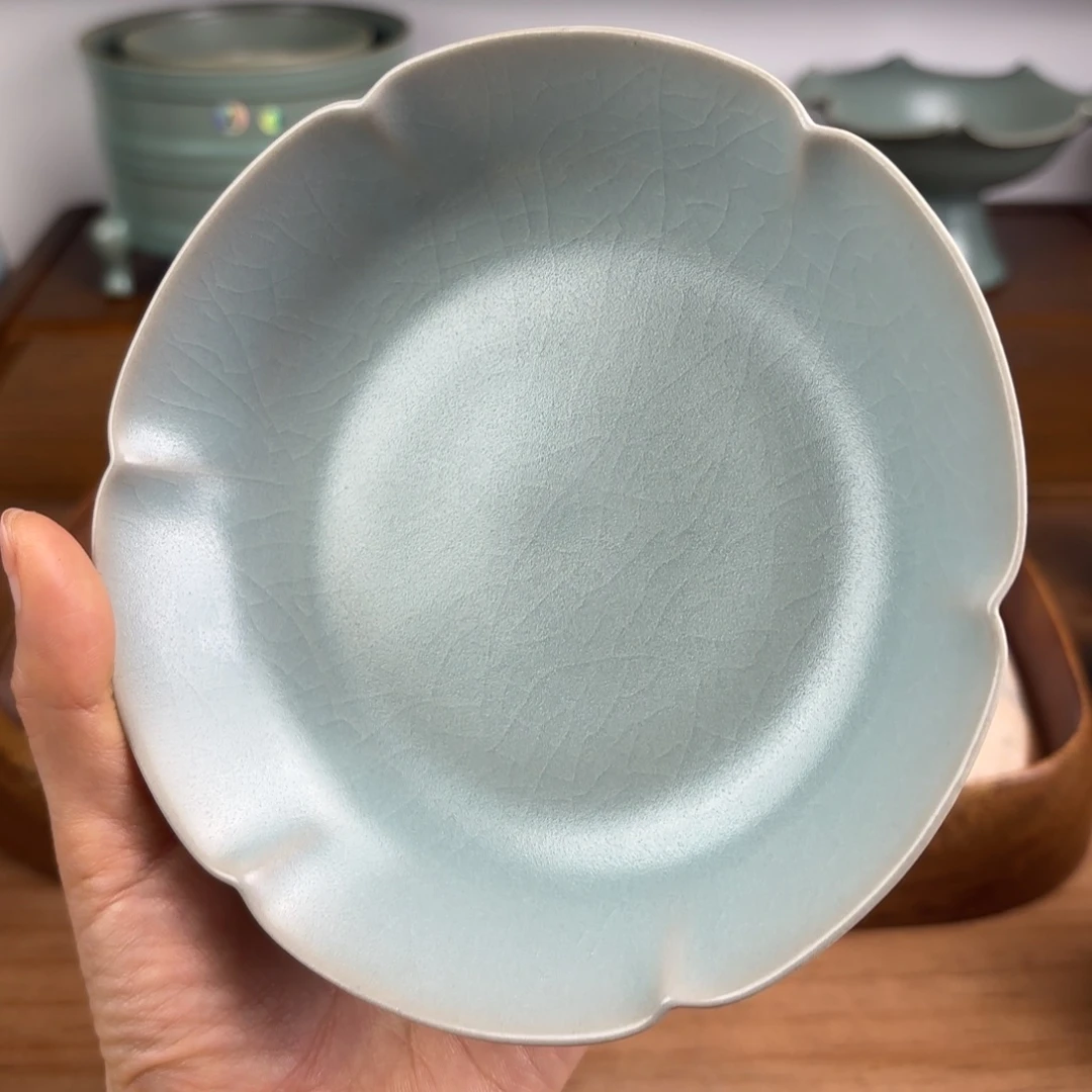 陶瓷杯子仿古釉葵口洗微微瑕福利价