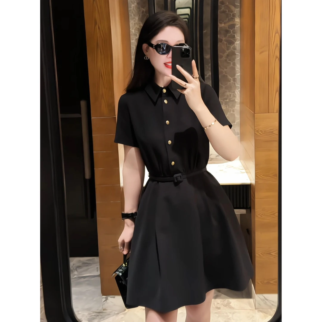 岁言suiyan赫本风小黑裙夏装新款连衣裙女装显瘦高奢法式连衣裙女