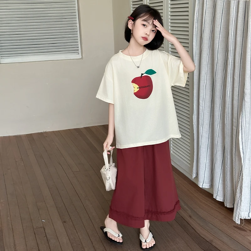 女童短袖套装夏装2025新款洋气儿童薄款七分裤女孩夏季休闲两件套