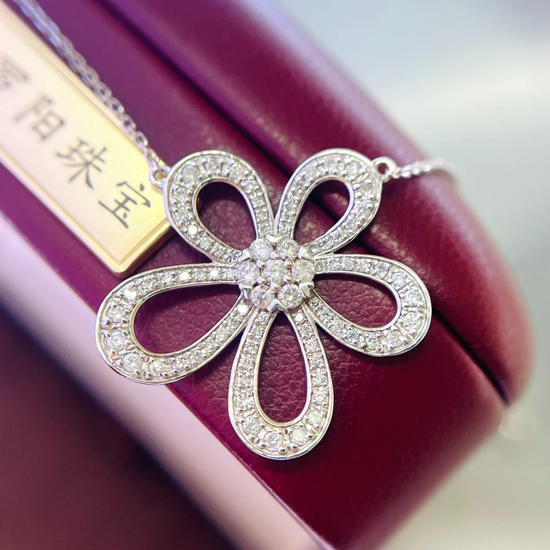 天然钻石18k大花项链套链镶嵌时尚轻奢钻石项链女款百搭