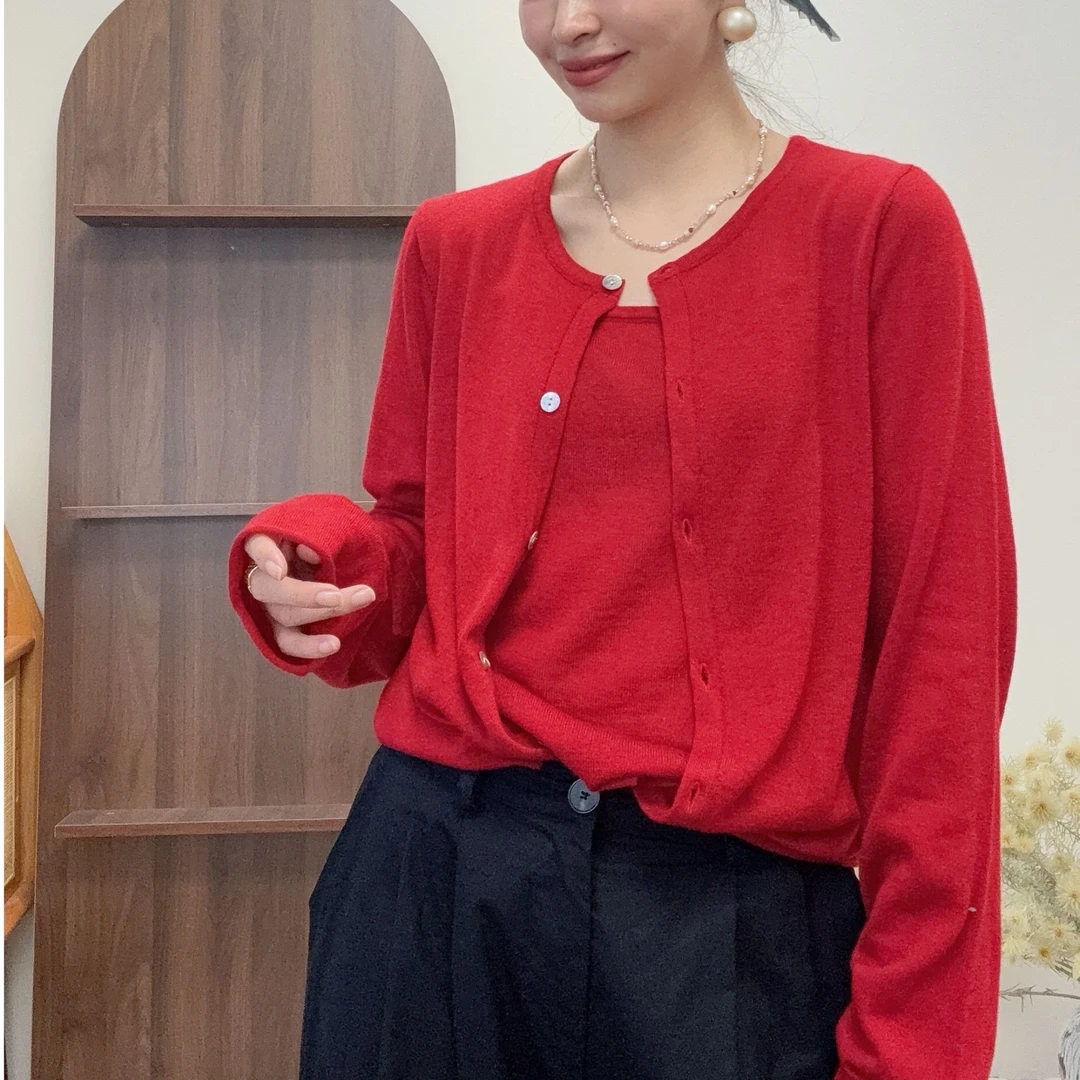 （灯笼椒）两件套吊带开衫薄款欧尼气质针织开衫