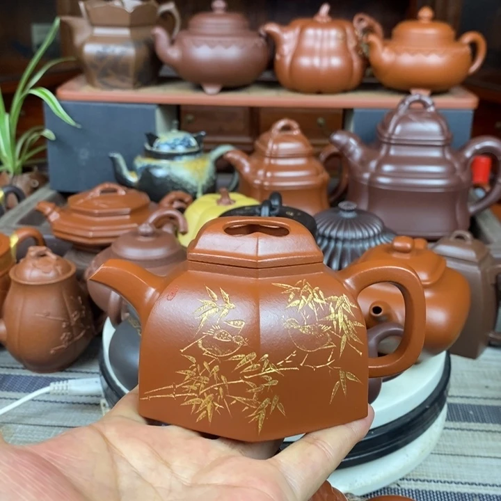 茶壶紫砂六方牛盖260cc原矿赵庄朱泥特价