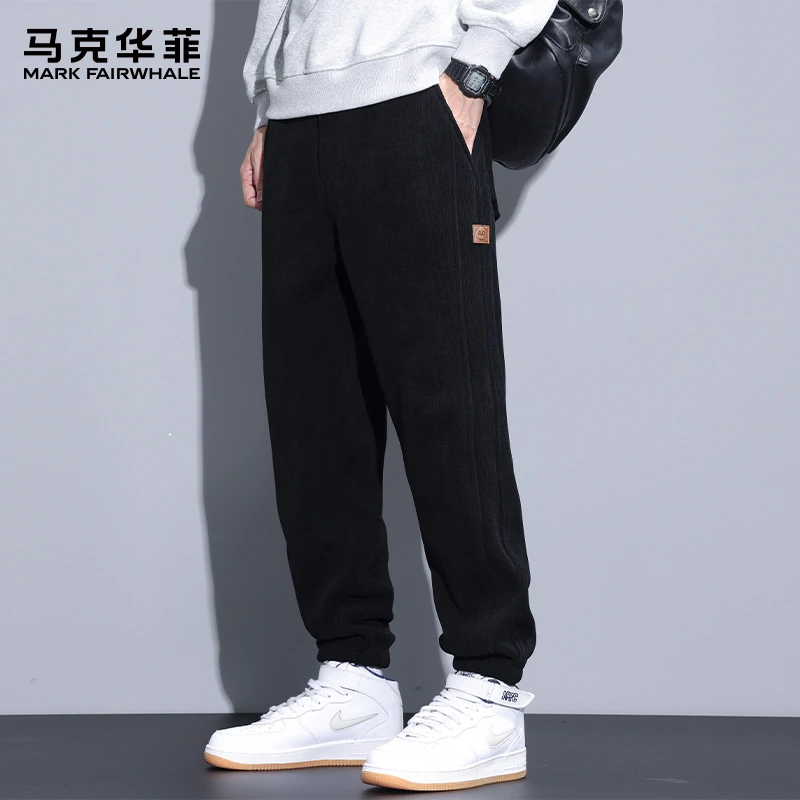 马克华菲灯芯绒休闲裤男士秋季新款宽松束脚潮牌百搭运动九分裤子
