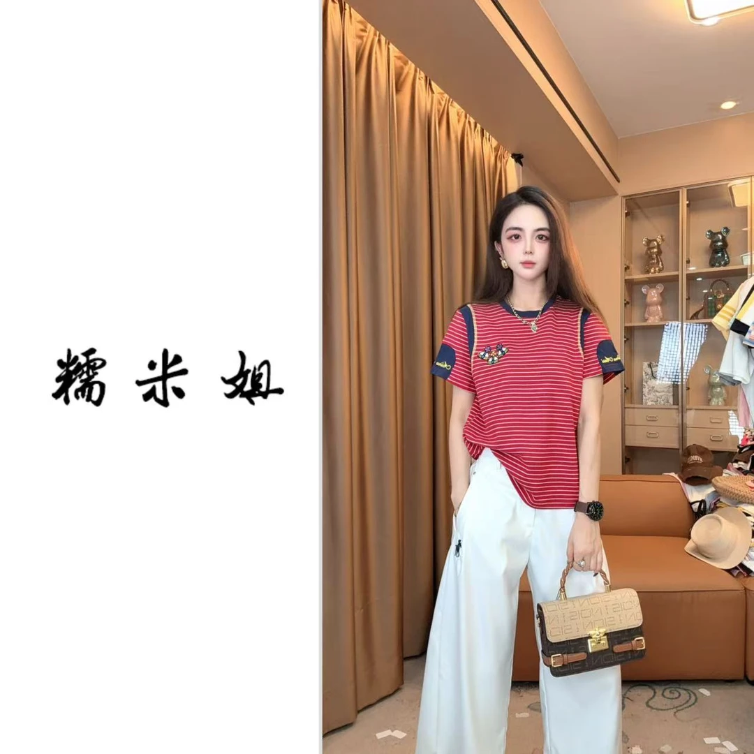 【糯米姐】2025春夏新款百搭时尚T恤简约显瘦短袖上衣Y0401