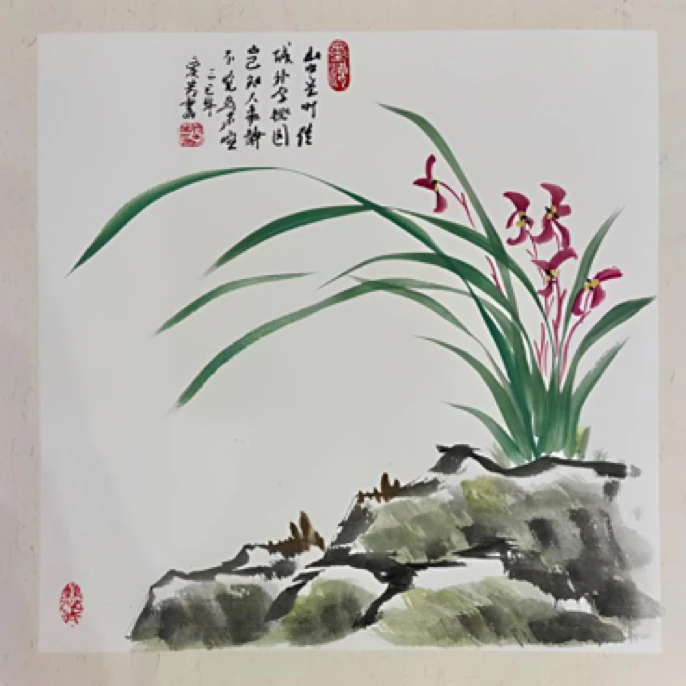 兰花国画原创作品小品无框新中式卡纸高端礼品50x50客斤餐厅玄关