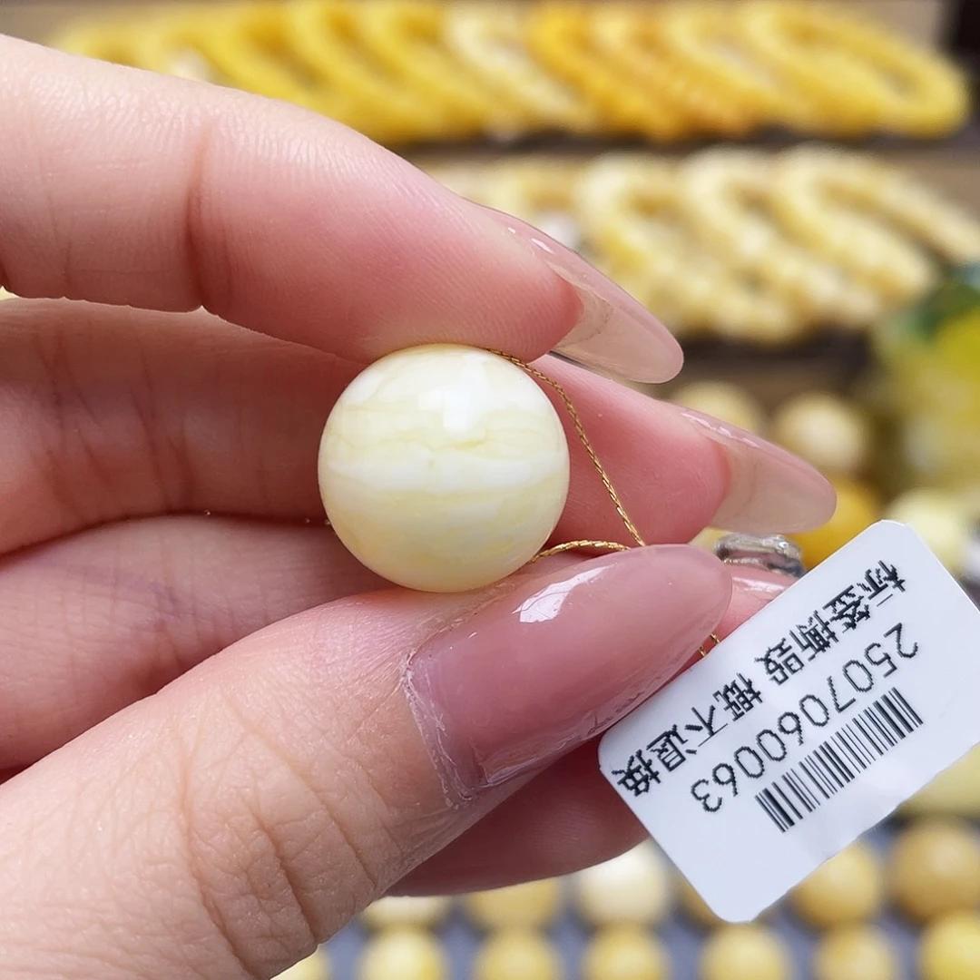 未镶嵌琥珀裸石15.4mm白花虎皮圆珠平头
