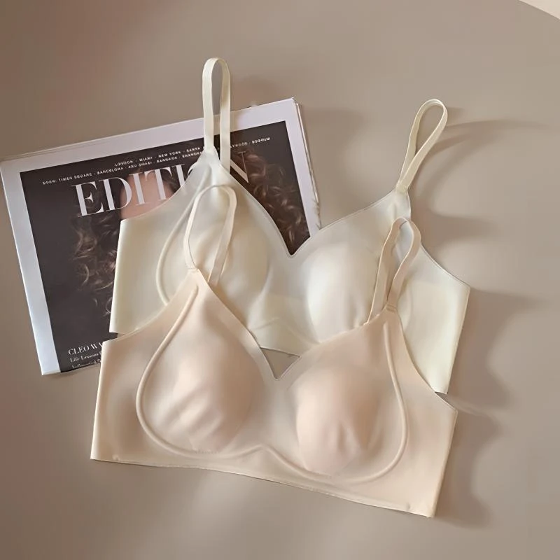 薄款兔耳朵凉感无痕乳胶内衣女士无钢圈大胸显小收副乳透气文胸罩