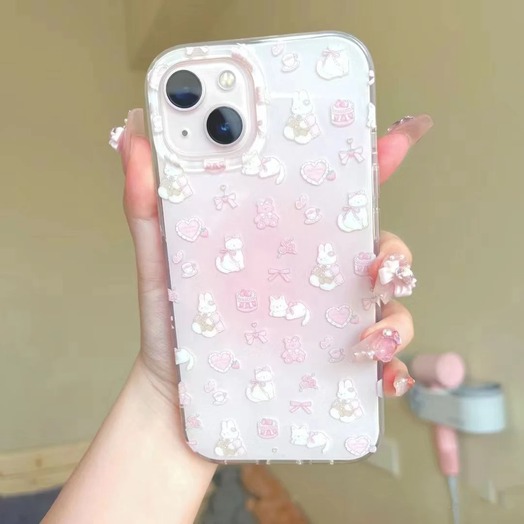 IMD晕染兔子适用iphone16苹果15果冻手机壳小米OPPO华为VIVO荣耀