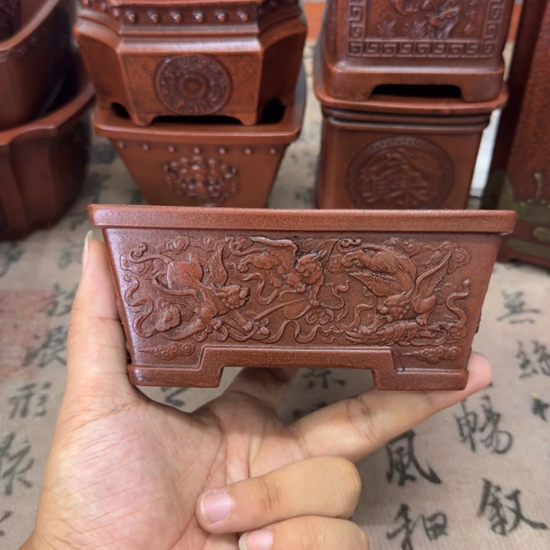 紫砂花盆13.5x9.5x5.5内经紫砂花盆