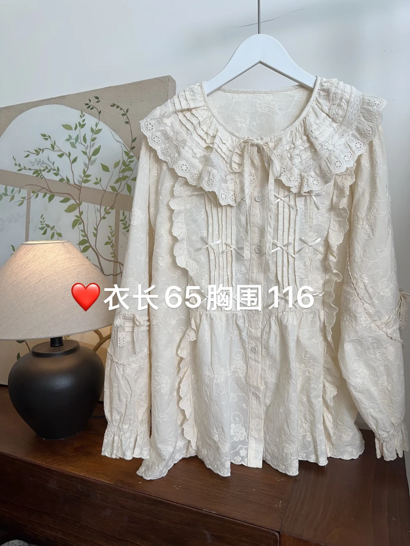 【蝴蝶结衬衫】2025春秋新款重工刺绣蝴蝶结装饰长袖衬衫宽松甜美