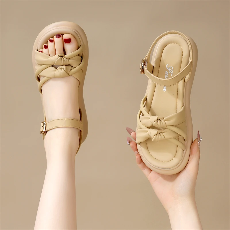 休闲平底露趾罗马凉鞋女2025夏季新款软底防滑不累脚孕妇沙滩凉鞋