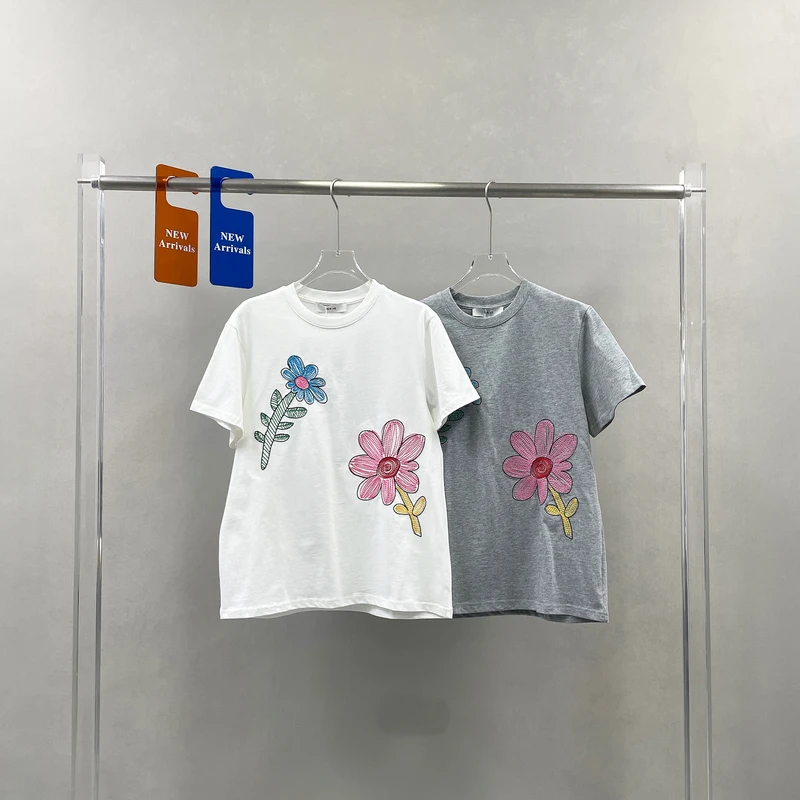 欧洲站春夏款时尚设计感刺绣花朵短袖T恤女休闲百搭上衣打底82501