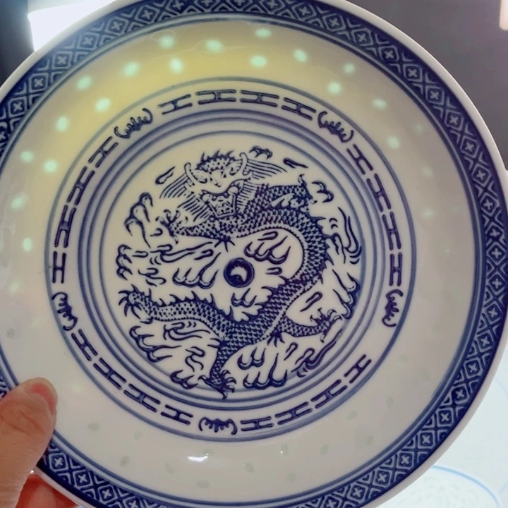 青花玲珑8寸窝盘龙纹