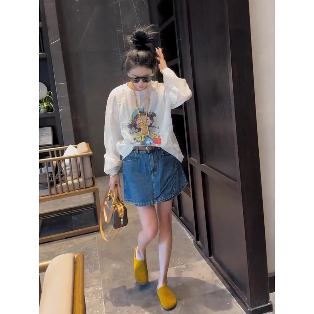 欧洲站童趣小女孩印花防晒T恤女2025夏季新款时尚洋气打底衫上衣