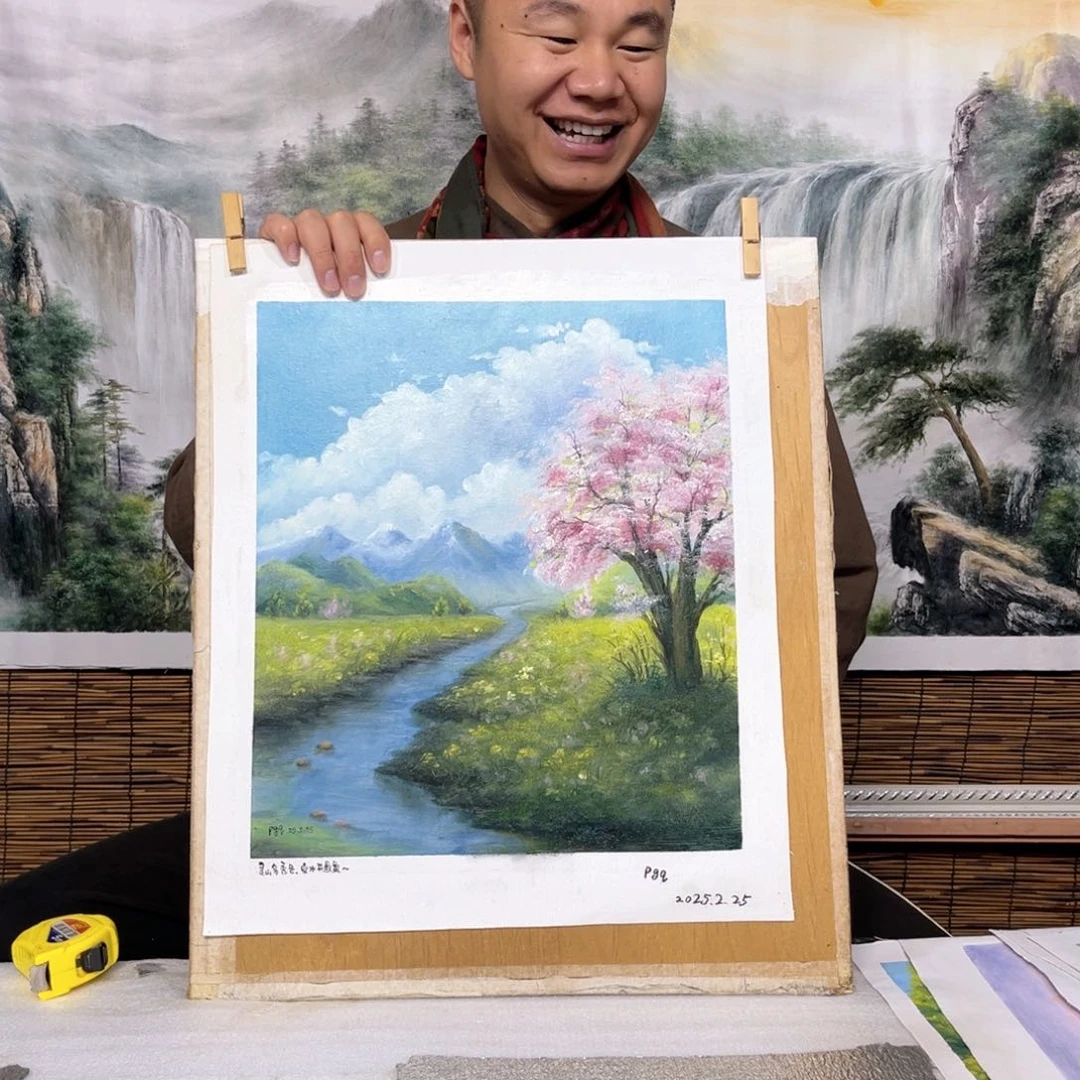 油画行路人小院绘画作品竞拍