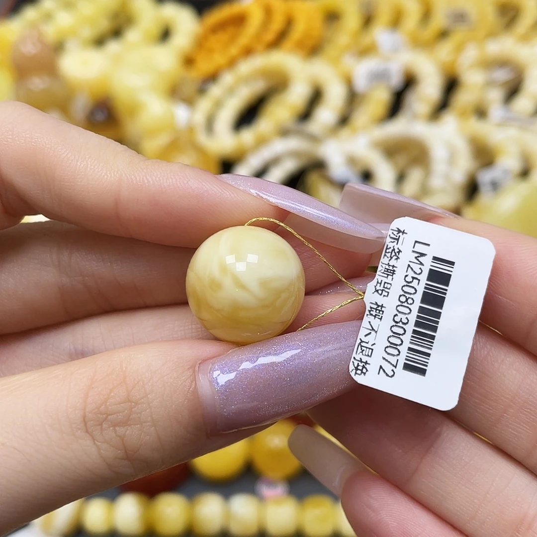 琥珀未镶嵌裸石圆珠16.6mm矿灰