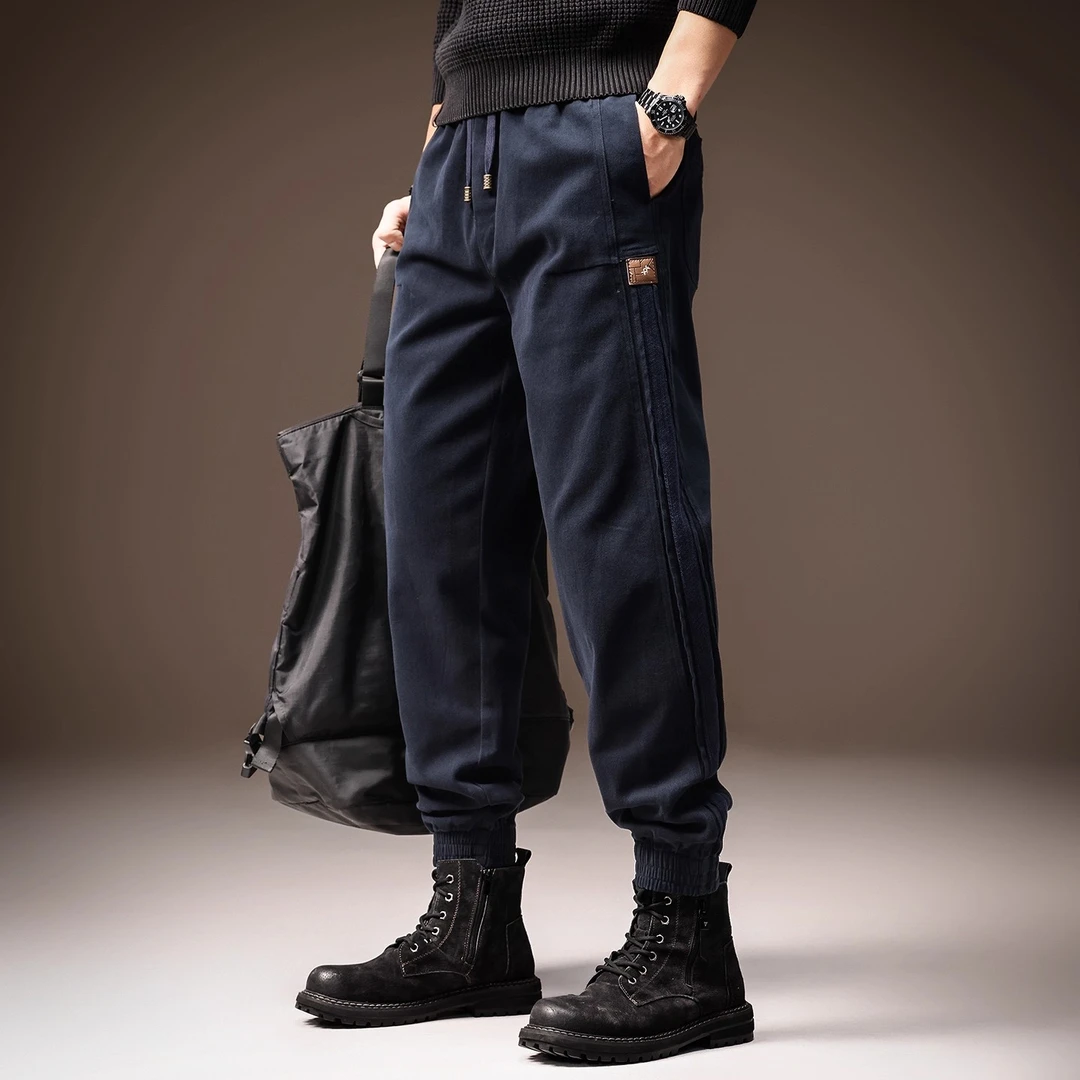 高端日系复古磨毛拼接工装裤子男秋季新款宽松舒适直筒纯棉休闲裤