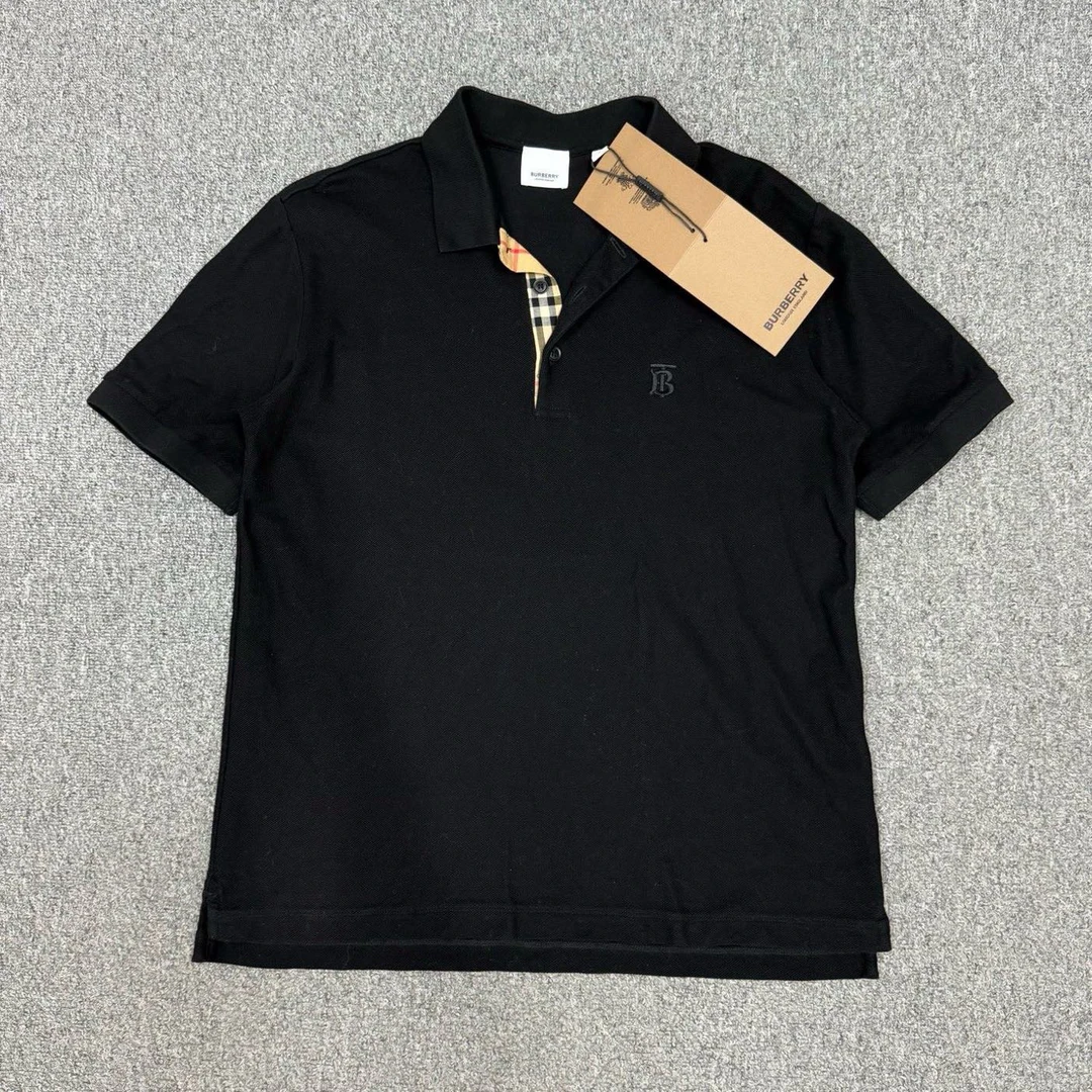未使用 BURBERRY/博柏利 14169189 黑色领口格纹短袖Polo衫L码