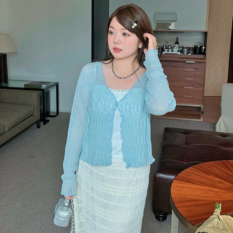大码女装200斤胖mm夏季薄款七彩冰丝开衫遮肉防晒衣空调衫外搭女