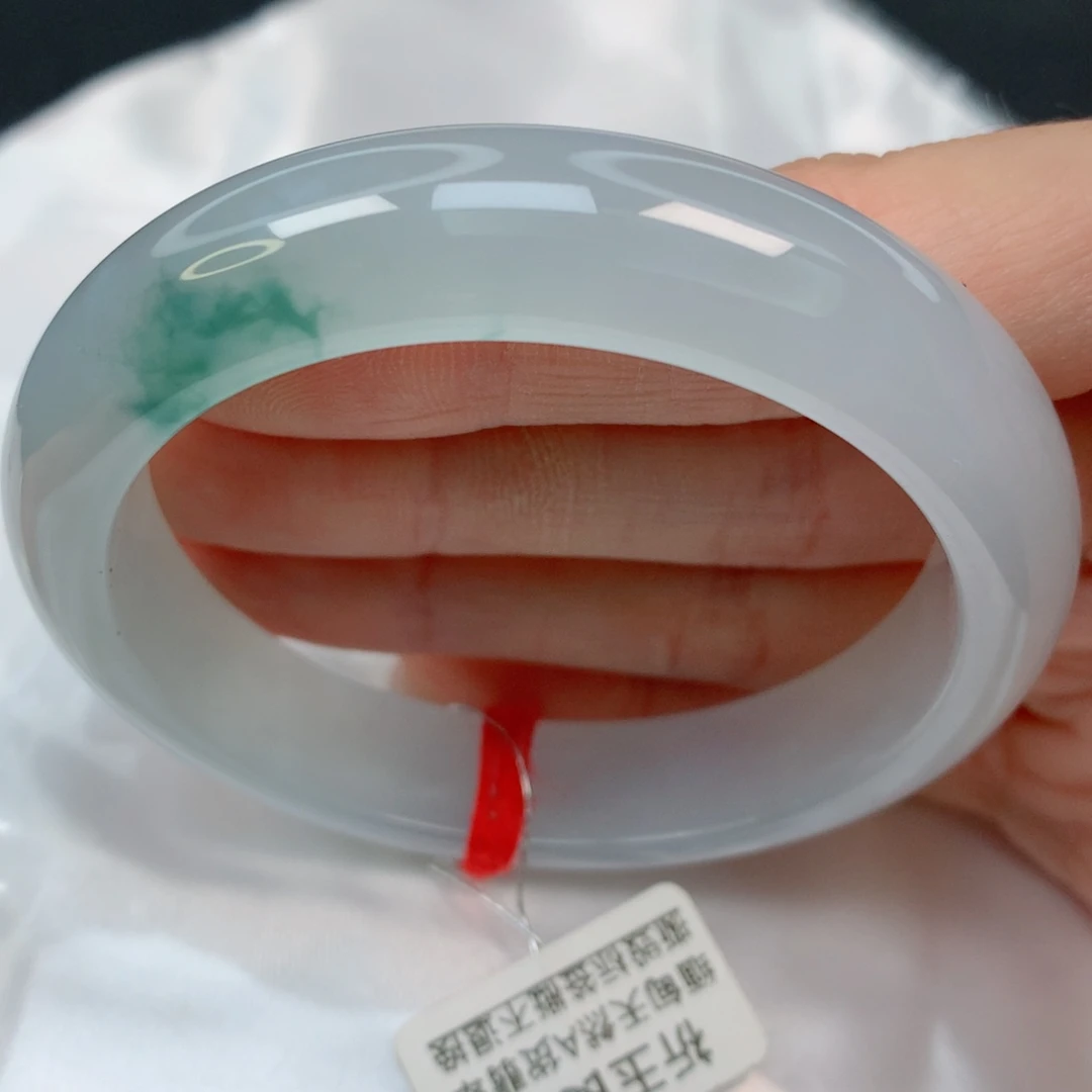 未镶嵌手镯翡翠53.8正圈，冰胶起荧光飘花，强推，037