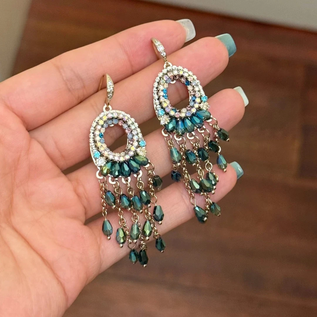 铜合金仿水晶耳饰 K0385复古/宫廷欧美轻奢彩色女复古耳环民族风