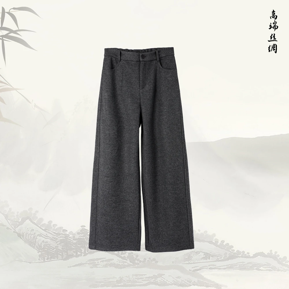 新款百搭宽松显瘦高腰配腰带厚款直筒裤54022